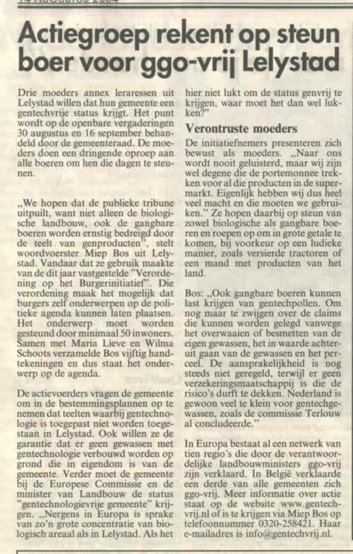 Actiegroep rekent op steun boer voor ggo-vrij Lelystad