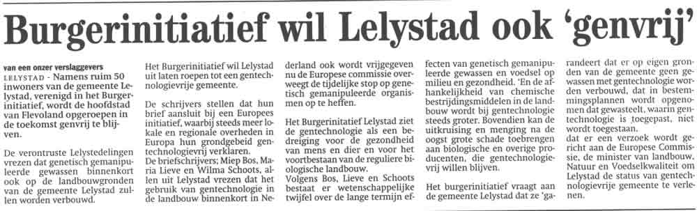 Burgerinitiatief wil Lelystad ook genvrij
