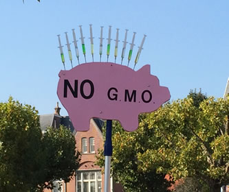 TTIP demonstratie, bord No TTIP, No GMO