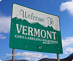 Bord met de tekst: Welcome to Vermont GOM Labeling required