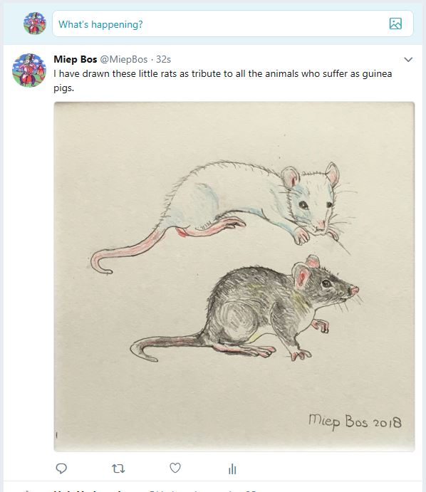 Tweet over ratjes als proefdieren copyright Miep Bos